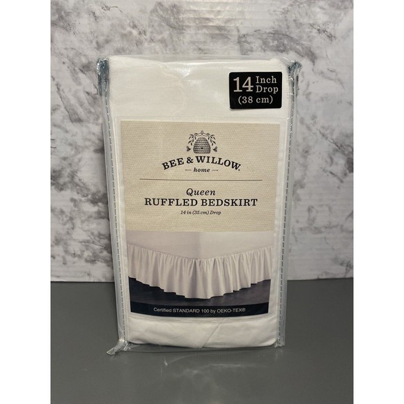 NWT Bee & Willow 14” Drop Queen Dust Ruffle Bedskirt White 60” x 80” Elegant - Picture 1 of 4
